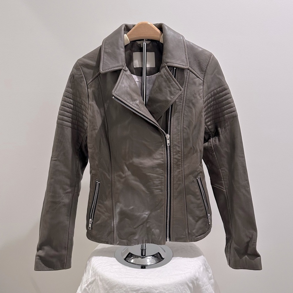 SOIA + KYO Lambskin Leather Moto Jacket